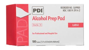Pdi Alcohol Prep Pad. Alcohol Prep Pad, Large, Sterile, 1.7” X 3.5”, Applicator 2½" X 3", 100/Bx, 10 Bx/Cs (96 Cs/Plt) (Us Only) (Products Cannot Be S