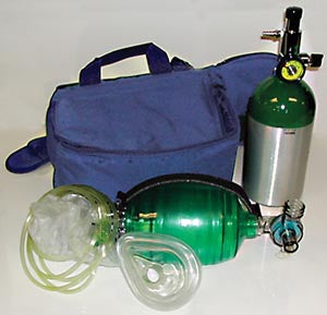 Mada Oxygen Kits. 209 Liter Aluminum Oxygen Kit, M7, Empty, 1303Me Cylinder, 1308A Fixed Flow Regulator, 1429 Manual Resuscitator Mask, Tube, 1319A Ca