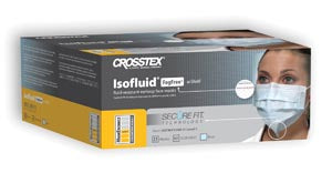 Crosstex Securefit Isofluid Face Mask. Mask Face Securefit Isofluidw/Shield Blu 25/Bx 4Bx/Ctn, Carton