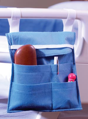 Encompass Bedside Pocket. Bedside Pocket, 5 Pockets, Blue, Bedrail Attachment, 100/Cs. , Case