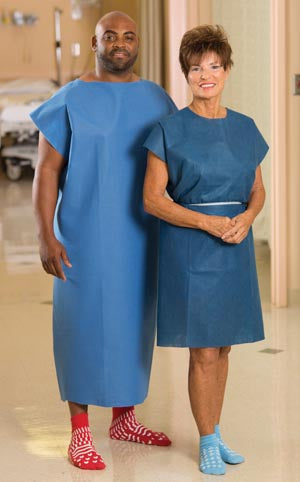 Encompass Patient Gown. Patient Gown, Limited Use, Snap Sleeve, Tape Tab Neck Closure, Attached Belt, 48"L, Universal, Dark Blue, 50/Cs. , Case