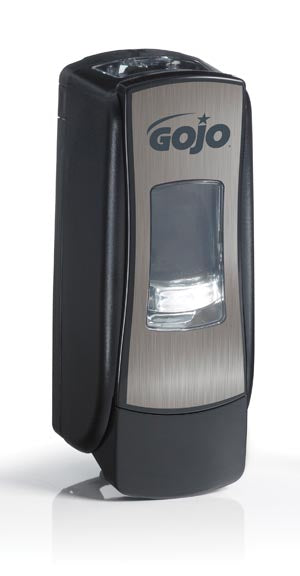 Gojo Adx-7™ Dispensers. Dispenser, 700Ml, Chrome/ Black, 6/Cs. Dispenser Adx 700Ml Brushedchrome/Blk 6/Cs, Case