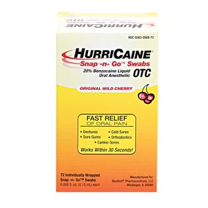Beutlich Hurricaine® Topical Anesthetic Snap -N- Go™ Swabs. Anesthetic 20 Benzocaine Swabhurricaine Ind Wrap 72/Bx, Box