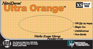 Innovative Nitriderm® Ultra Orange® Powder-Free Exam Gloves. Glove Exam Nitrile Ns Pf 3Xl80/Bx 10Bx/Cs, Case