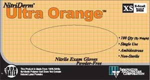 Innovative Nitriderm® Ultra Orange® Powder-Free Exam Gloves. Glove Exam Nitrile Ns Pf Xxl80/Bx 10Bx/Cs, Case