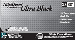 Innovative Nitriderm® Ultra Black Powder-Free Nitrile Synthetic Gloves. Glove Nitrile Exam Pf Blkxs 100/Bx 10Bx/Cs, Case
