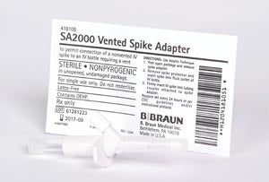 B Braun Admixture Accessories. Vented Spike Adapter To Permit Connection Of Non-Vented Iv Spike To Iv Bottle Requiring A Vent, Latex Free (Lf), 50/Cs 