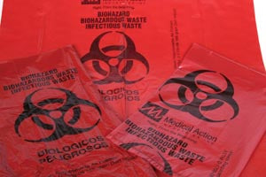 Medegen Biohazardous Waste Bags. Bag Biohazard 1.1Mil 23X237-10 Gal Red/Blk 500/Cs, Case