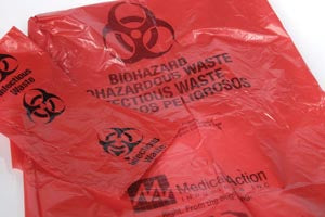Medegen Infectious Waste Bags. Waste Bag, 23" X 23" Red, F-Code Series: Pass The Astmd1922-67, 480 Gram Elmendorf Test, 1.2 Mil, 7-10 Gal, 100/Bx, 4 B
