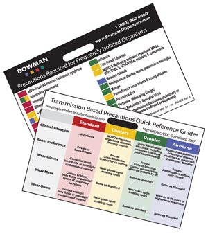 Bowman Accessories. Transmission Based Precautions Quick Reference Card, Horizontal, Attaches To Name Tag Holder, 3 3/8"W X 2¼"H X 1/16"D, 25/Pk (Pk=E