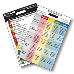 Bowman Accessories. Transmission Based Precautions Quick Reference Card, Vertical, Attaches To Name Tag Holder, 2¼"W X 3 3/8"H X 1/16"D, 25/Pk (Pk=Ea)