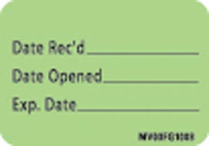 Timemed Medvision® Labels. Date Rec'D Labels For Central Service, 1 7/16" X 1", Fluorescent Green, 666/Rl. , Roll