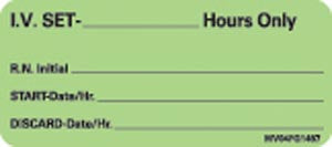 Timemed Medvision® Labels. Iv Set _____ Hours Only Labels For Nursing, 2¼" X 1", Fluorescent Green, 420/Rl. , Roll