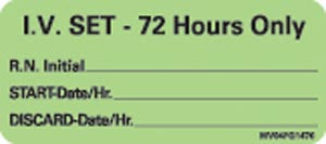 Timemed Medvision® Labels. Iv Set - 72 Hours Only Labels For Nursing, 2¼" X 1", Fluorescent Green, 420/Rl. , Roll