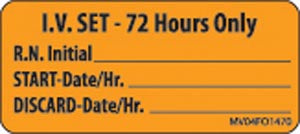 Timemed Medvision® Labels. Iv Set - 72 Hours Only Labels For Pharmacy, 2¼" X 1", Fluorescent Orange, 420/Rl. , Roll