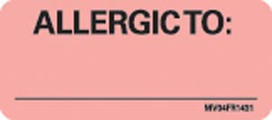 Timemed Medvision® Labels. Allergic To Labels For Nursing, 2¼" X 1", Fluorescent Red, 420/Rl. , Roll