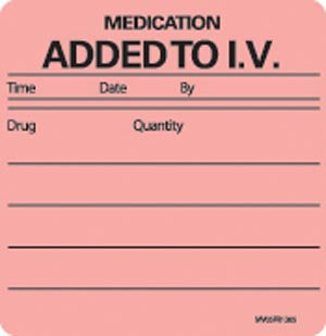 Timemed Medvision® Labels. Medication Added To Iv Labels For Nursing, 2 7/16" X 2½", Fluorescent Red, 400/Rl. , Roll