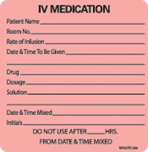 Timemed Medvision® Labels. Iv Medication Labels For Nursing, 2 7/16" X 2½", Fluorescent Red, 400/Rl. , Roll