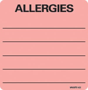 Timemed Medvision® Labels. Allergies Labels For Nursing, 2 7/16" X 2½", Fluorescent Red, 400/Rl. , Roll