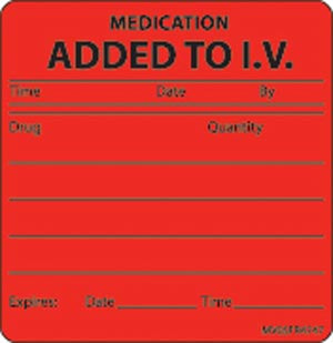 Timemed Medvision® Labels. Medication Added To Iv Labels For Nursing, 2 7/16" X 2½", Fluorescent Red, 400/Rl. , Roll