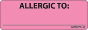 Timemed Medvision® Labels. Allergic To Labels For Nursing, 2 15/16" X 1", Fluorescent Pink, 333/Rl. , Roll