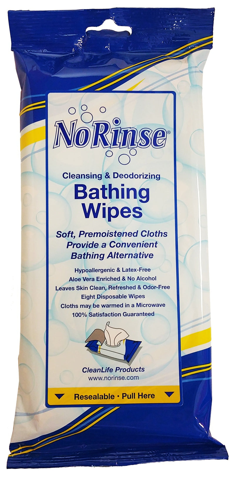 No Rinse® Bath Wipe, Sold As 8/Pack Cleanlife 01000