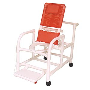 Mjm Echo Line Hampers. Echo Reclining Shower Chair, Deluxe Elongated Open Front Commode Seat & Folding Footrest, 3" Twin Nylon Casters, 250 Lb Capacit