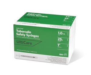Ultimed Ulticare Tuberculin Safety Syringes. Syringe Safety Tb Ulticare1Ml 25Gx1 100/Bx, Box