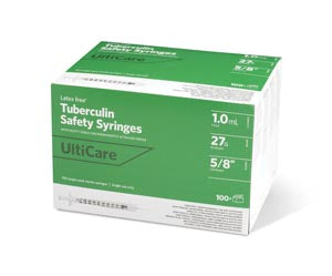 Ultimed Ulticare Tuberculin Safety Syringes. Syringe Safety Tb Ulticare 1Ml27Gx5/8 100/Bx, Box