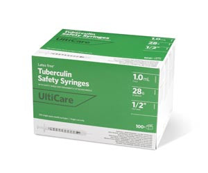 Ultimed Ulticare Tuberculin Safety Syringes. Syringe Safety Tb Ulticare 1Ml28Gx1/S 100/Bx, Box