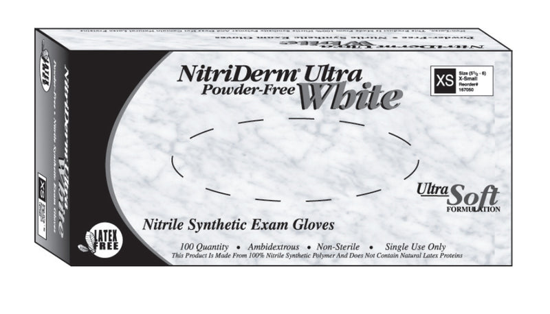 Nitriderm® Ultra White Nitrile Exam Glove, Medium, Sold As 100/Box Innovative 167200