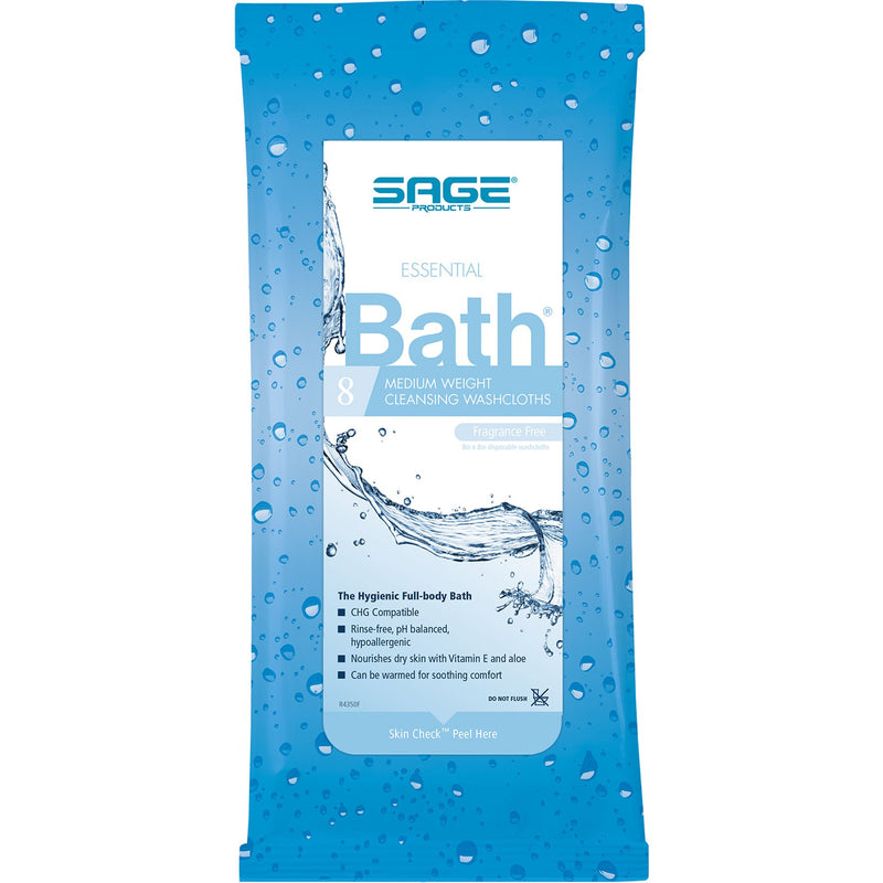 Essential Bath Rinse-Free Bath Wipes, Medium Weight, Unscented, Sold As 1/Pack Sage 7803