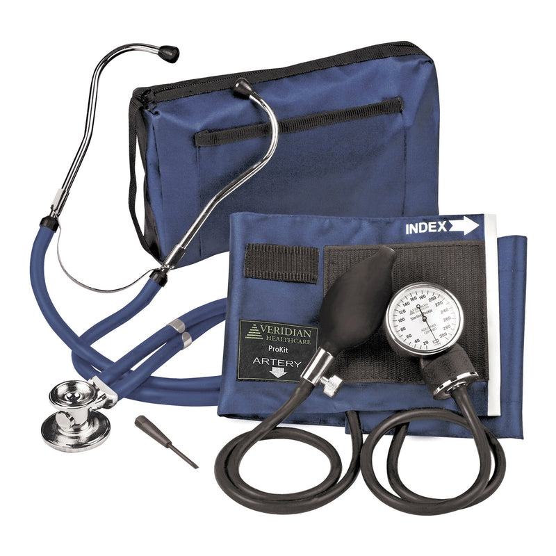 Sterling Series Prokit™ Aneroid Sphygmomanometer With Stethoscope, Navy Blue, Sold As 1/Each Veridian 02-12602