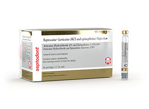 Septodont Septocaine Anesthetic. 1 Anesthetic Septocaine 4 W/Epi1-100000 50/Bx 20Bx/Cs (Rx), Case