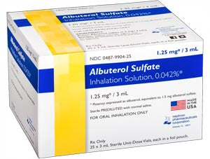 Nephron Pharmaceuticals Solutions. 1 Solution Albuterol Sulfate Uspindiv Wrp 25X3Ml 12/Cs (Rx)Nr, Carton