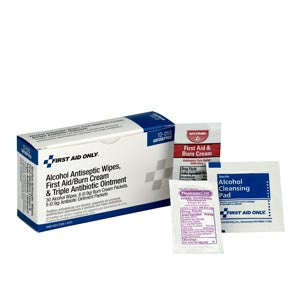 First Aid Only/Acme United Refill Items For Kits. Antiseptic Pk 30Alcohol Wipes6Burn Cream 6Antibiotic (Drop), Each
