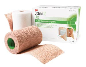 3M™ Coban™ Compression System. Lite Compression System Includes: Roll 1 Comfort Layer 4" X 2.9 Yds, Upstretched, Roll 2 Compression Layer 4" X 5.1 Yds