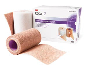 3M™ Coban™ Compression System. Compression System Includes: Roll 1 Comfort Layer 4" X 2.9 Yds, Unstretched, Roll 2 Compression Layer 4" X 5.1 Yds, Ful