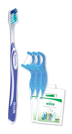 Sunstar Patient Packs. Adult Supertip Patient Pack Includes: 144 Gum Supertip Adult Toothbrushes, 144 Eez-Thru Vitamin E & Fluoride Flosser 3-Packs, 