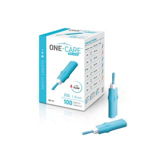 Medivena One-Care® Plus Safety Lancets. Lancet Safety 25Gx1.8Mm Lowsky Blu 100/Bx, Box