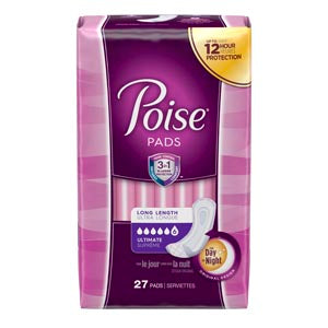 Kimberly-Clark Poise® Pads. Poise Pads, Ultimate, Long, 27/Pk, 4 Pk/Cs. Pad Poise Ultimate Long 27/Pk4Pk/Cs, Case