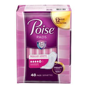 Kimberly-Clark Poise® Pads. Poise Pads, Maximum, 48/Pk, 2 Pk/Cs. Pad Feminine Poise Max48/Pk 2Pk/Cs, Case