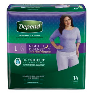 Kimberly-Clark Depend® Night Defense Underwear For Women. Underwear Depends Womenlg Peach 14/Pk 4Pk/Cs, Case