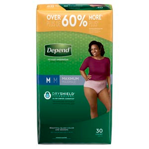 Kimberly-Clark Depend® Protective Underwear. Underwear Max Abs Md Womenblush 30/Pk 2Pk/Cs, Case