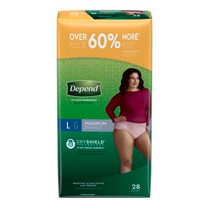 Kimberly-Clark Depend® Protective Underwear. Underwear Max Abs Lg Womenblush 28/Pk 2Pk/Cs, Case