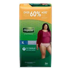 Kimberly-Clark Depend® Protective Underwear. Underwear Max Abs Xl Womenblush 26/Pk 2Pk/Cs, Case