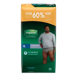 Kimberly-Clark Depend® Protective Underwear. Underwear Max Abs Xl Mengrey 26/Pk 2Pk/Cs, Case