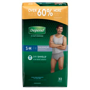 Kimberly-Clark Depend® Protective Underwear. Underwear Max Abs Sm/Md Mengrey 32/Pk 2Pk/Cs, Case