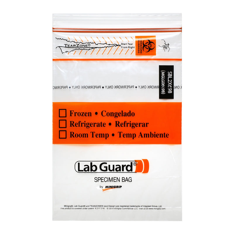 Bag, Specimen Lab Guard Biohazard 6"X9" (50/Pk 20Pk/Cs), Sold As 20/Case Minigrip Sbl2X69B5