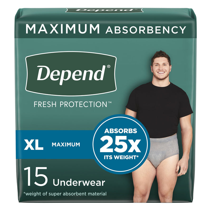 Depend Fit-Flex Absorbent Underwear For Men, 44" To 64" Waist, X-Large, Sold As 30/Case Kimberly 47930